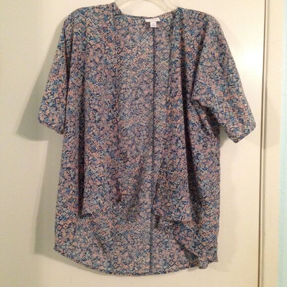 LuLaRoe Bianka floral chevron short sleeve cardigan kimono S - Picture 4 of 8